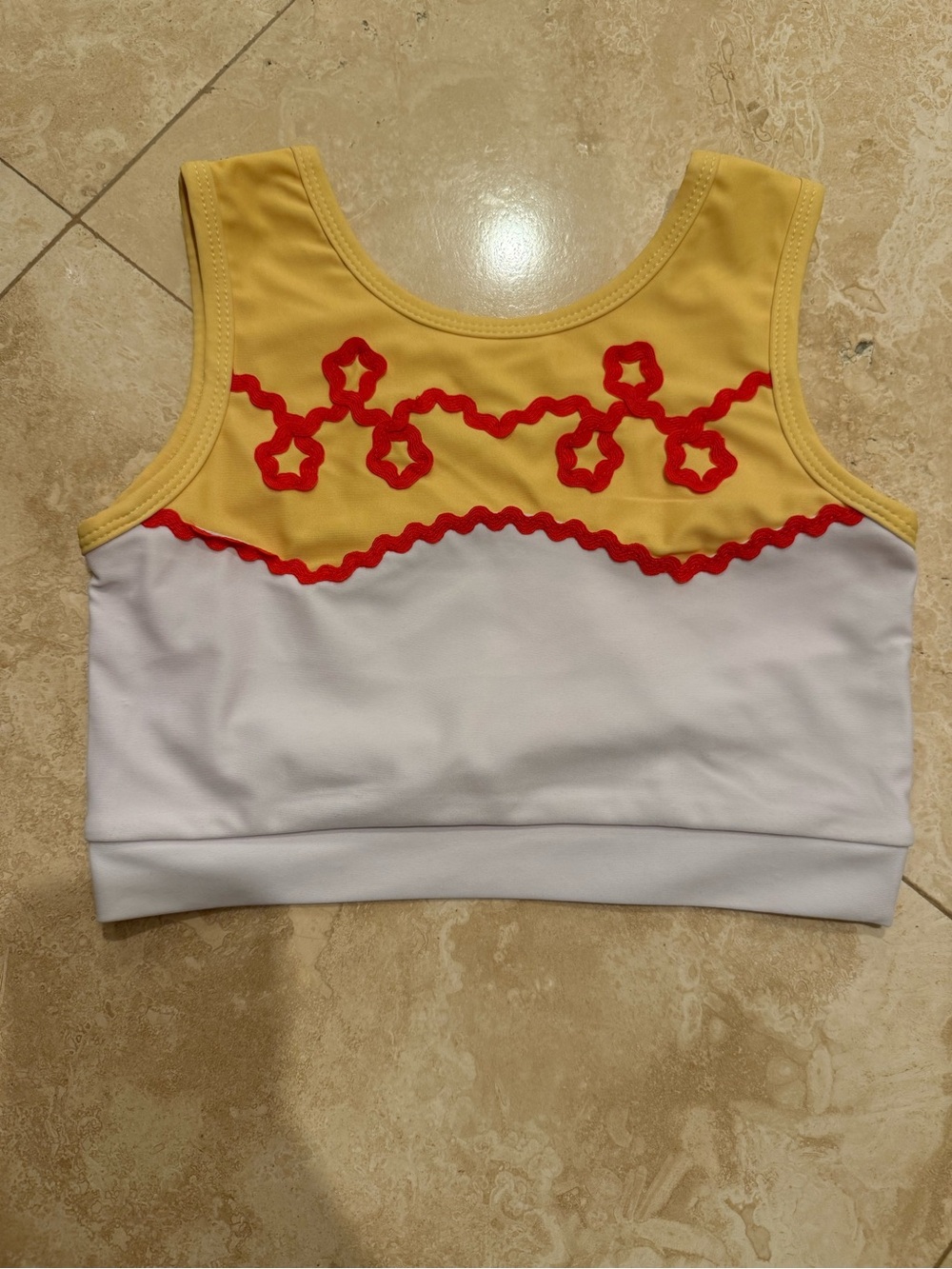 Toy Story Jesse Yellow and White Sleeveless Crop Top with Red Trim
